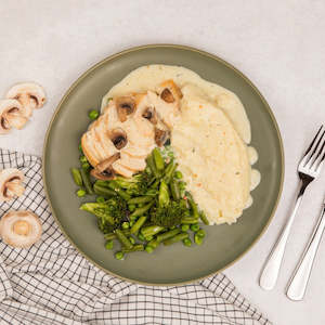 Creamy Garlic Chicken with Mashed Potato & Greens
