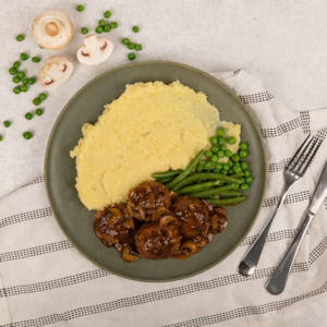 Vegan Meatballs with Potato Mash, Gravy & Greens (V)