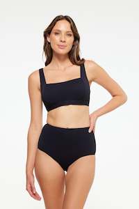 Bikini: Black Honeycomb Texture High Waist Brief