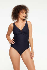 Navy Ribbed Texture Twist One Piece Swimsuit