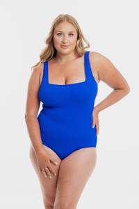 Cobalt Pebbled Texture Square Neck One Piece Swimsuit