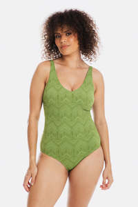 Chiseled Green V Neck Plunge One Piece Swimsuit