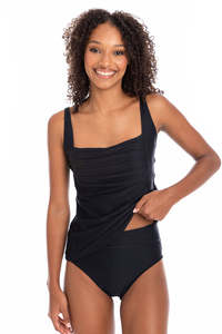 Black Ribbed Texture Tankini Top