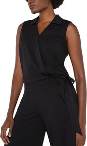 Surplice Top with Self-tie - Black