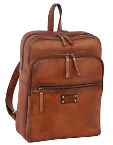 Accessories: Pierre Cardin Burnished Leather Laptop Backpack - Cognac