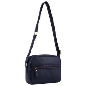 Pierre Cardin: Pierre Cardin Croc-Embossed Leather Cross Body Bag - Navy