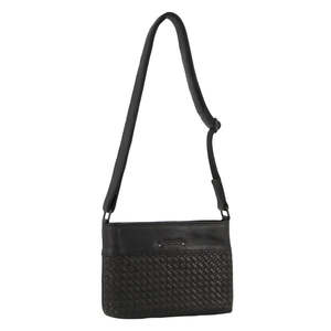 Pierre Cardin: Pierre Cardin Leather Woven Embelished Cross Body Bag - Black