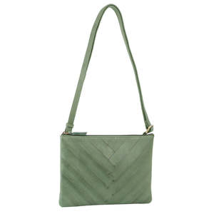 Pierre Cardin: PIERRE CARDIN HERRINGBONE LEATHER CROSSBODY BAG - GREEN