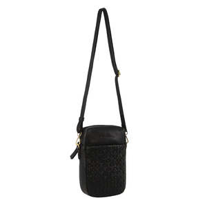 Pierre Cardin: Pierre Cardin Embossed Leather Phone Bag - Black