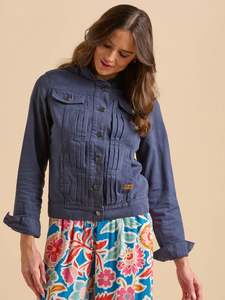 Jackets: Navy Ruffle Neck Jacket