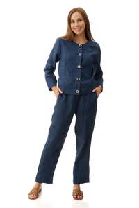 Jackets: Seamed linen jacket - petrol