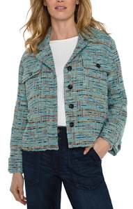 Jackets: Liverpool Button Front Boxy Shacket - Ocean Boucle