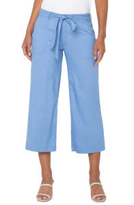 Pants: Belted Wide Leg Crop - Chambray Blue