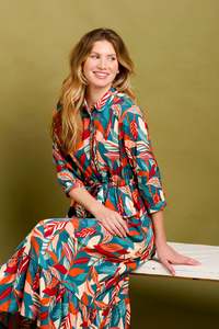 Dresses: Evergreen Leaves Maxi Shirt Dress