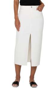 Front Slit Denim Maxi Skirt - Bone White