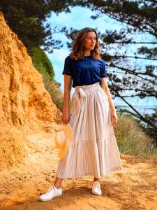 Skirts: Stripe Paper Bag Waist Skirt