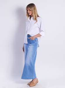Skirts: Lesley Denim Skirt - Light Blue Wash