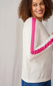 Luella: ARM STRIPE JUMPER - ECRU/HOT PINK-online clearance