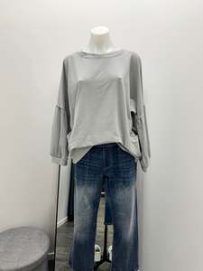 Suzy D Bea Sweatshirt with Balloon Sleeve - Light Grey