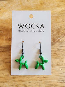 Jewellery: Green Balloon Dog Earrings