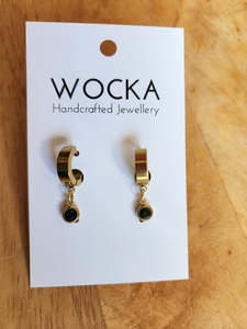 Emerald Green Gem Gold Cuff Earrings