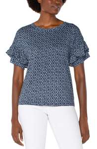 Just Landed: Drop Shoulder Top with Ruffle - Blue Batik