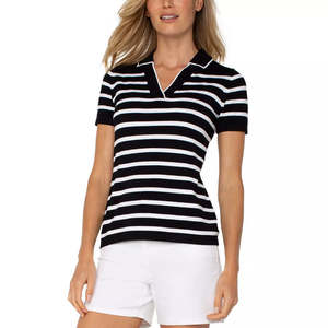 Just Landed: Collared Knit Top - Black and White Stripe