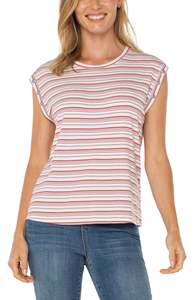 Just Landed: Sleeveless Dolman Knit Top - Pink Multi Stripe