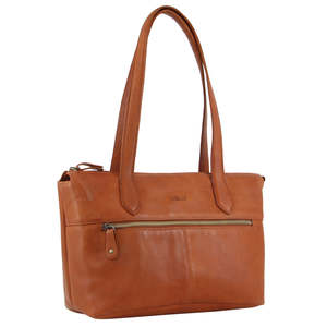 Milleni: MILLENI NAPPA LEATHER SHOULDER BAG - COGNAC