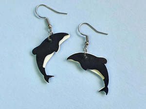 Remix Plastic: Hector's Dolphin Earrings - Black/White