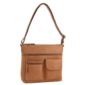PIERRE CARDIN LEATHER MULTI-COMPARTMENT BAG - TAN