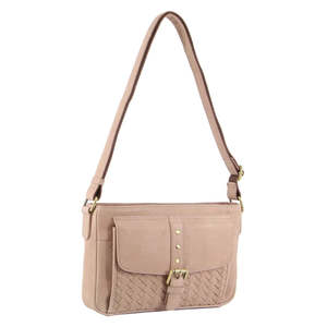 Womenswear: PIERRE CARDIN MEDIUM CROSS BODY BAG WITH WOVEN FRONT POCKET - DUSTY PINK