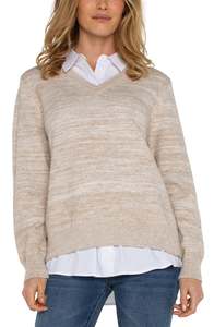 Womenswear: Liverpool Twofer Pullover Sweater - Light Oatmeal Melange