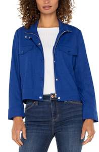 Jackets: Liverpool Utility Crop Jacket - Blue Topaz