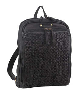 Pierre Cardin: PIERRE CARDIN LADIES WOVEN LEATHER BACKPACK - BLACK