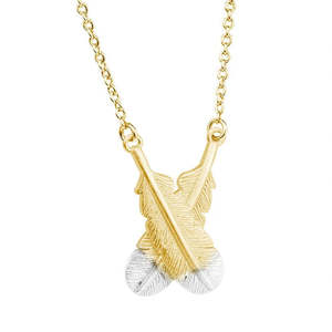 Just Landed: Crossed Huia Feather Necklace - Gold