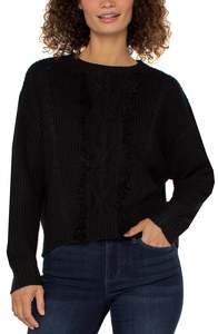 Just Landed: Crew neck sweater with fringe - Black