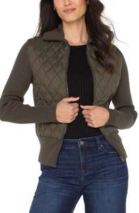 Quilted Jacket with Sweater Sleeves - Olive