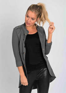 Suzy D: SUZY D DISTRESSED MILITARY JACKET - DARK GREY