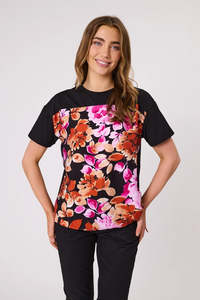 Democracy Hazel Print Front Top - Black
