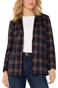 Navy plaid boyfriend blazer