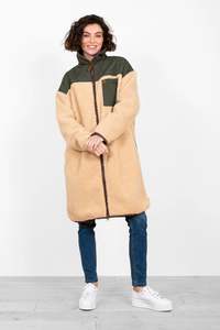 Brakeburn 59: Teddy Longline Borg Jacket - Cream/Olive
