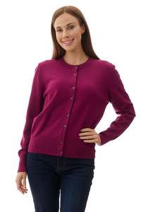 Crew Neck Cardigan - Magenta