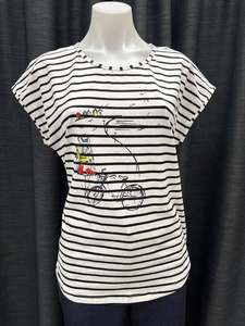 Just Landed: Stripe Tee with Bike graphic - Black & White