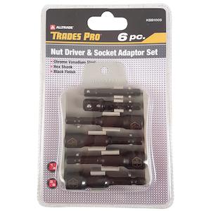 Trades Pro 4pc Nut Driver & 2pc 1/4", 3/8" Socket Adaptor Set