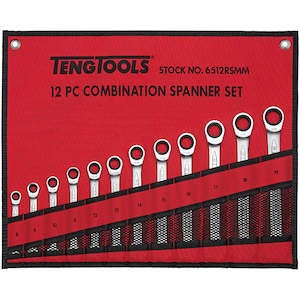 Spanner Sets: Teng 12pc Ratchet (Flat Type) Metric Spanner Set 8-19mm