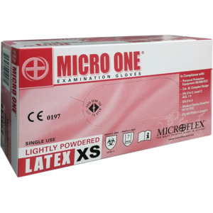 Microflex Micro One Powdered Latex Gloves Xsmall (Box 100)