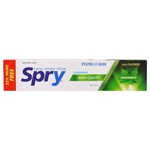 Products: Spry Xylitol and Aloe Fluoride Toothpaste by XLear- Spearmint