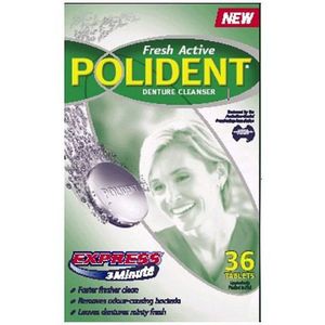 Products: Polident Fresh Active Express 3 minute Denture Cleanser 