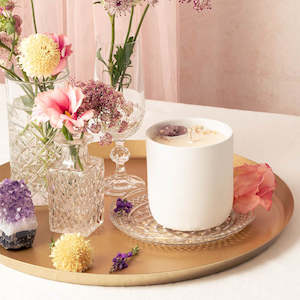 Candles: Crystal Candle | Ceramic Jar | White Sandalwood + Cedar